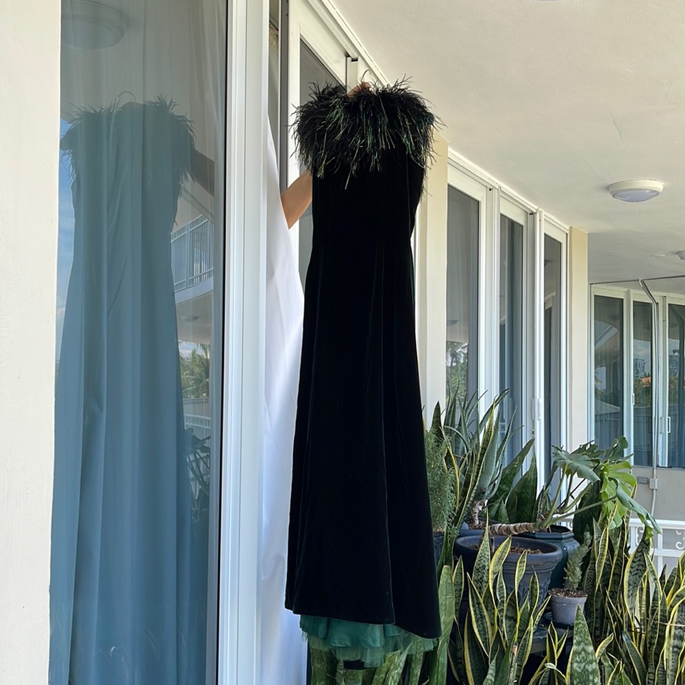Green Velvet Evening Dress
